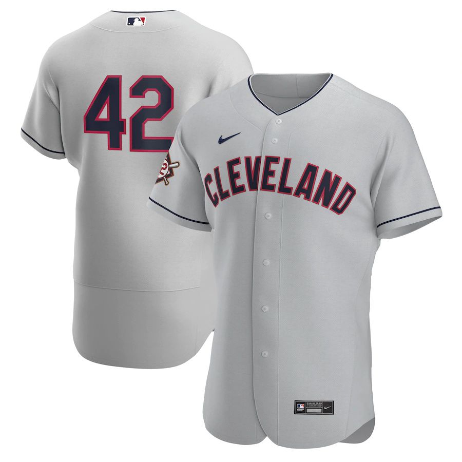 Mens Cleveland Indians #42 Nike Gray Road Jackie Robinson Day Authentic MLB Jerseys